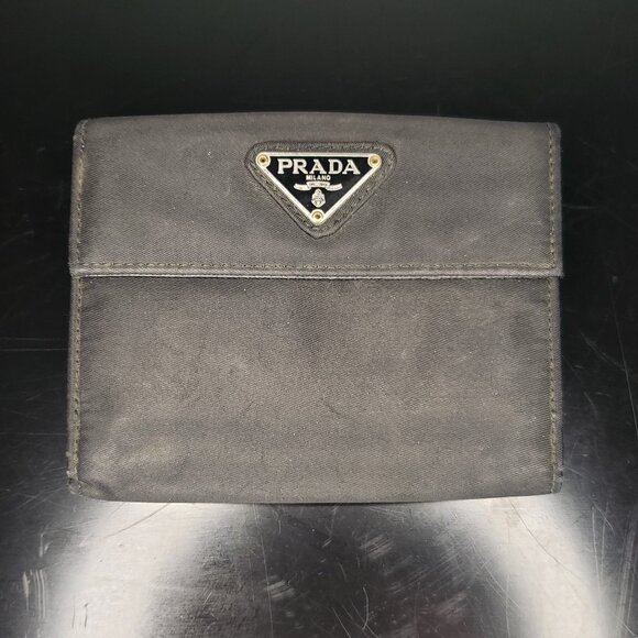 Prada Compact Bifold Wallet - Black Nylon w/ Triangle Prada Logo - Picture 1 of 16
